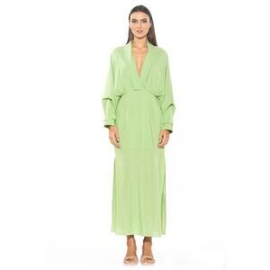 NWT - ALEXIA ADMOR Kacey Draped Dolman Lapel Maxi Dress Green Sz. 2